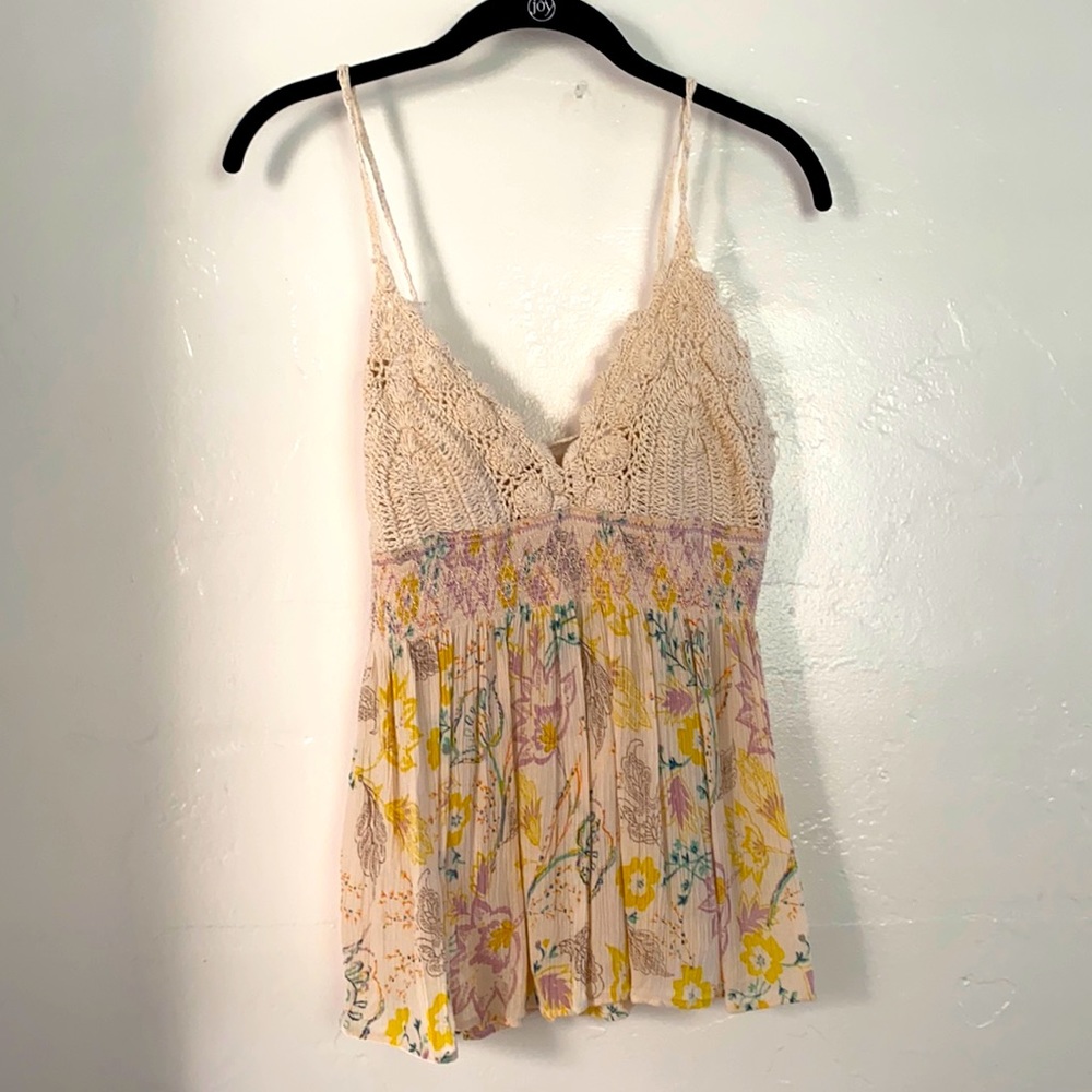 Free People Cream Crochet Bodice Floral Camisole